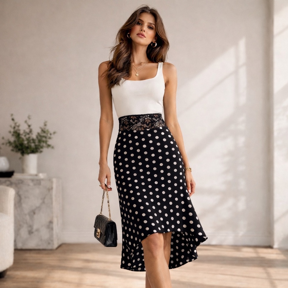 NWT Argentine Tango Skirt Polka Dot Lace Waist Milonga Dance